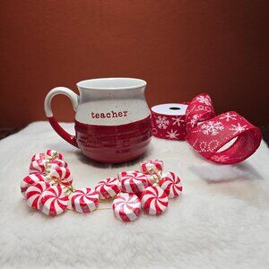 Belle Maison Teacher Mug Ceramic Coffee Tea Soup Cup Red & White 18 oz to Brim